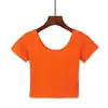 Camiseta Feminina Curta de Manga Curta, Estilo Coreano, Lisa, Justa, Expondo o Umbigo, Top Curto de Cintura Alta, Camiseta Curta