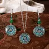 Conjunto de Pendientes y Collar de Flor Mandala Europea y Americana Transfronterizo Piedra Preciosa Estilo Étnico Atrapasueños Pendientes Largos con Colgante