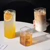 Vaso de vidrio simple y minimalista, de paredes rectas, taza de café cuadrada, taza para té de frutas, vaso alto para beber, para uso doméstico, con un toque de lujo y alta estética