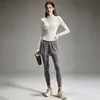 Traje de fitness profesional para mujer, chaqueta adelgazante de manga larga con cuello alto, pantalones de tiro alto tipo dos piezas, ropa deportiva elástica para entrenamiento