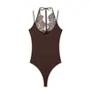 Comercio exterior transfronterizo ropa de mujer 2026 moda europea y americana ajustada con empalmes de encaje cuello halter mono para mujer L52554