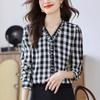 Camisa de gasa holgada informal de estilo occidental para mujer, camisa básica a cuadros, otoño 2024