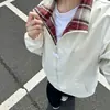 Chaqueta deportiva tipo béisbol a cuadros retro americana de retazos transfronteriza de moda para hombre 2025 nueva marca de moda cuello alto