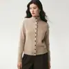 Estilo relajado~ Elegante cárdigan de punto de cachemira con cuello alto para mujer, engrosado para otoño e invierno, con detalles de patchwork