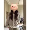Moletom com Zíper Listrado Estilo Preguiçoso Outono Inverno com Capuz Lã Espessado Design de Alto Padrão Jaqueta Feminina Solta Emagrecedora Tendência