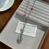 Collar de Flor de Cuchara de Plata Dulce y Fresco Estilo Coreano para Mujer, Accesorio de Cadena Larga para Suéter Versátil Personalidad Estilo Ins Tendencia