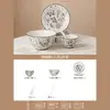 Conjunto de louça de cerâmica de estilo francês vintage de luxo leve de alto valor para uso doméstico, incluindo tigelas, pratos, tigelas de sopa, tigelas de macarrão e travessas
