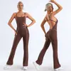Mono de Yoga Deportivo Transfronterizo Europeo y Americano de Amazon para Mujer con Hermoso Diseño en la Espalda, Bloques de Color, Alta Elasticidad, Secado Rápido, de una Sola Pieza con Pantalones Largos Acampanados