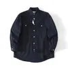 Camisa de Trabajo Retro Japonesa Morada Pura de Algodón, Manga Larga, Cuello, Corte Holgado, Parte Superior con Dobladillo Curvo para Primavera