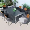 Conjunto minimalista de silla Teku de aleación de aluminio tejida con cuerda Olyfin y mesa redonda de losa de roca, Muebles de teca para patio exterior nórdico