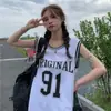 Conjunto de Basquete Retrô Estilo Americano Colete Esportivo Feminino Roupa de Verão Externa Ins Estilo Europeu e Americano Camiseta Sem Manga Top Doce Cool Tendência