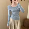 Blusa feminina doce e elegante de um ombro só, com visual de duas peças, nova versão coreana de outono, suéter de malha versátil slim