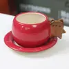 Conjunto de Louça de Cerâmica Série Urso Maçã Desenho Animado para Uso Doméstico, Louça para Uma Pessoa, Pratos, Tigelas, Pratos Rasos, Copos, Atacado