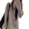 Camisa Casual Solta de Manga Longa com Listras Pretas e Brancas com Proteção Solar para Mulheres, Novo Top Fino Respirável de Verão