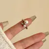 Anillo Liso Perlado de Alto Brillo Estilo Coreano, Anillo Abierto Apilable, Anillo Elegante Versátil Hecho a Mano con Incrustaciones de Diamantes Estilo Ins de Lujo Ligero para Mujeres