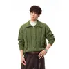 Novo suéter masculino casual de outono e inverno, estilo estético de rua, com textura de tricô grosso em trança e design de meio zíper
