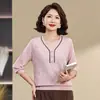 Nueva Camiseta Base de Punto con Cuello en V para Primavera 2026 para Madres, Suéter Versátil de Manga Larga con Cuello Redondo de Corte Ajustado para Mujeres de Mediana Edad