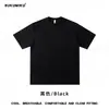 Camiseta de algodão puro de fio duplo, peso pesado 260g, ombro caído, corte solto, gola redonda, cor sólida, top casual de manga curta, regata simples de manga curta