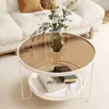 Mesa de centro de vidrio color crema para salas de estar pequeñas, mesa auxiliar redonda para uso doméstico, mini mesa minimalista, moderna y de lujo ligero de moda
