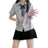 Traje de Moda Estilo Universitario para Mujer Verano 2024 Nuevo Camisa Bordada de Manga Corta Falda Plisada Adelgazante de Cintura Alta Conjunto de Dos Piezas