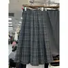 Saia Xadrez de Lã Vintage em Linha A para Mulheres, Outono e Inverno Cintura Alta Emagrecedora Marrom Longa, Saia Berkeley em Formato de Pera