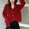 Cárdigan de Punto Fresco y Elegante Estilo Socialité para Mujer, Nuevo Modelo Coreano Primavera y Otoño 2026 Cuello en V Color Sólido Versátil Abrigo Suéter