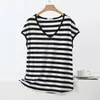 Camiseta sin mangas de modal a rayas blancas y negras con cuello en V para mujer, estilo diseñador, holgada, casual, versátil, básica