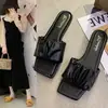 Pantuflas Planas para Mujer, Nuevo Verano 2026 Estilo Coreano, Sandalias Plisadas de Moda, Pantuflas sin Cordones de Punta Cuadrada Estilo Hada