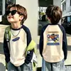 Camiseta base de forro polar alemán de doble cara para niño otoño e invierno estilo coreano prenda superior camiseta base capa interior cuello redondo bloques de color de dibujos animados manga larga