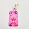 Porta-cartão de estudante Yangchengtong de desenho animado Castor Rosa chaveiro de permissão de trabalho para metrô pingente de bolsa pingente de fivela de puxar fácil