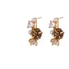 Pendientes Curvos Melard de Perlas y Pedrería Color Café, Muy Bonitos para Otoño e Invierno, Nuevos Pendientes de Cristal 2025, Aretes de Nicho