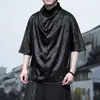 Yamamoto yaosi Q cuello alto pequeño de tortuga Jacquard flor oscura diseño nicho hojas camiseta de seda de hielo