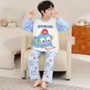 Pijama infantil de manga larga para primavera, otoño y verano, hecho de algodón peinado, conjunto lindo con cárdigan, ropa de casa para niños mayores
