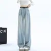 Jeans de Pierna Ancha con Cubierta de Cadera Forrados de Polar para Mujer Otoño e Invierno Engrosados de Cintura Alta Sueltos Adelgazantes para Figura de Pera Ceniza de Cemento Rectos