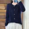 Cardigan de tricô com gola redonda para outono e inverno para mulheres, 2025, design color-block, manga longa, grosso e adequado para usar no inverno