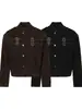 Chaqueta de diseño retro americano con empalmes de imitación ante para hombre, otoño, corte limpio, estilo granero