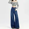 Jeans Azules Vintage Sueltos Versátiles de Longitud al Suelo para Mujer 2025 Petite Elásticos Adelgazantes de Cintura Alta Pierna Ancha
