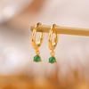 Pendientes de plata de ley S925 con jade chapado en oro, elegantes, sencillos, geométricos y redondos, de One Deer Silver. Pendientes de plata elegantes y versátiles.