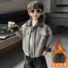 Chaqueta de Forro Polar de Borrego para Niños Otoño Invierno 26 Nuevo Estilo Coreano Fresca para Bebé Chaqueta Gruesa con Cuello de Piel de Invierno