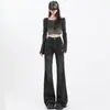 Jeans Retro Estilo Americano Negro Gris Sin Pierna Microbocina para Mujer Primavera y Otoño Cintura Alta Pantalones de Campana Anchos