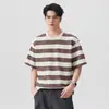Camiseta de Manga Corta a Rayas Transpirable Estilo Retro Americano para Hombre Talla Grande Holgada 2026 Nuevo Color Bloque de Verano Ropa Versátil de Moda