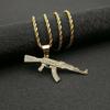 Nuevo hip hop transfronterizo europeo y americano IPHOP joyería acero de titanio chapado en oro diamante collar con colgante con forma de rifle AK47