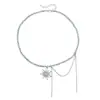 Colar Europeu e Americano Transfronteiriço com Franja de Cristal Cinza Estrela Cravejada de Diamantes Conjunto de Colares Moda Estilo Ins Design Original