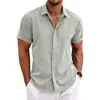 2026 Transfronteiriço Amazon Y2 Verão Mais Vendido Camisa Solta Cor Sólida Manga Curta Camisa de Linho de Bambu Cardigan para Homens