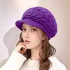 Gorro de Tricô Transfronteiriço de Inverno para Pessoas de Meia-Idade e Idosos, Forrado com Lã Sintética, Espesso, Quente, Chapéu e Luvas Protetores de Orelha, Boina de Lã da Moda para Mulheres
