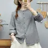 Camisa de manga larga de gasa de algodón de doble capa con cuello mao pequeño de espiga para mujer, exportación a Japón, camisa de algodón puro suave y agradable para la piel