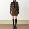 Falda midi versátil de gamuza estilo vintage francés para mujer 226 otoño nuevo Maillard de línea A corta A13902
