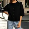 Cárdigan de lana tejido de cuello redondo, manga media, para mujer, otoño 2026, estilo europeo y americano transfronterizo, corte holgado, hombros caídos, con botones, prenda de abrigo para mujer