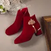 Zapatos de Boda para Mujer 2025 Otoño e Invierno Nuevo Estilo Traje Xiuhe Vestido de Boda Dos Usos Tacones Rojos Zapatos de Novia Botas de Boda