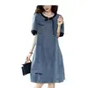 Atacado Vestido Jeans Cheongsam 2025 Verão Novo Estilo Cintura Melhorada Novo Estilo Chinês Retrô Saia Média